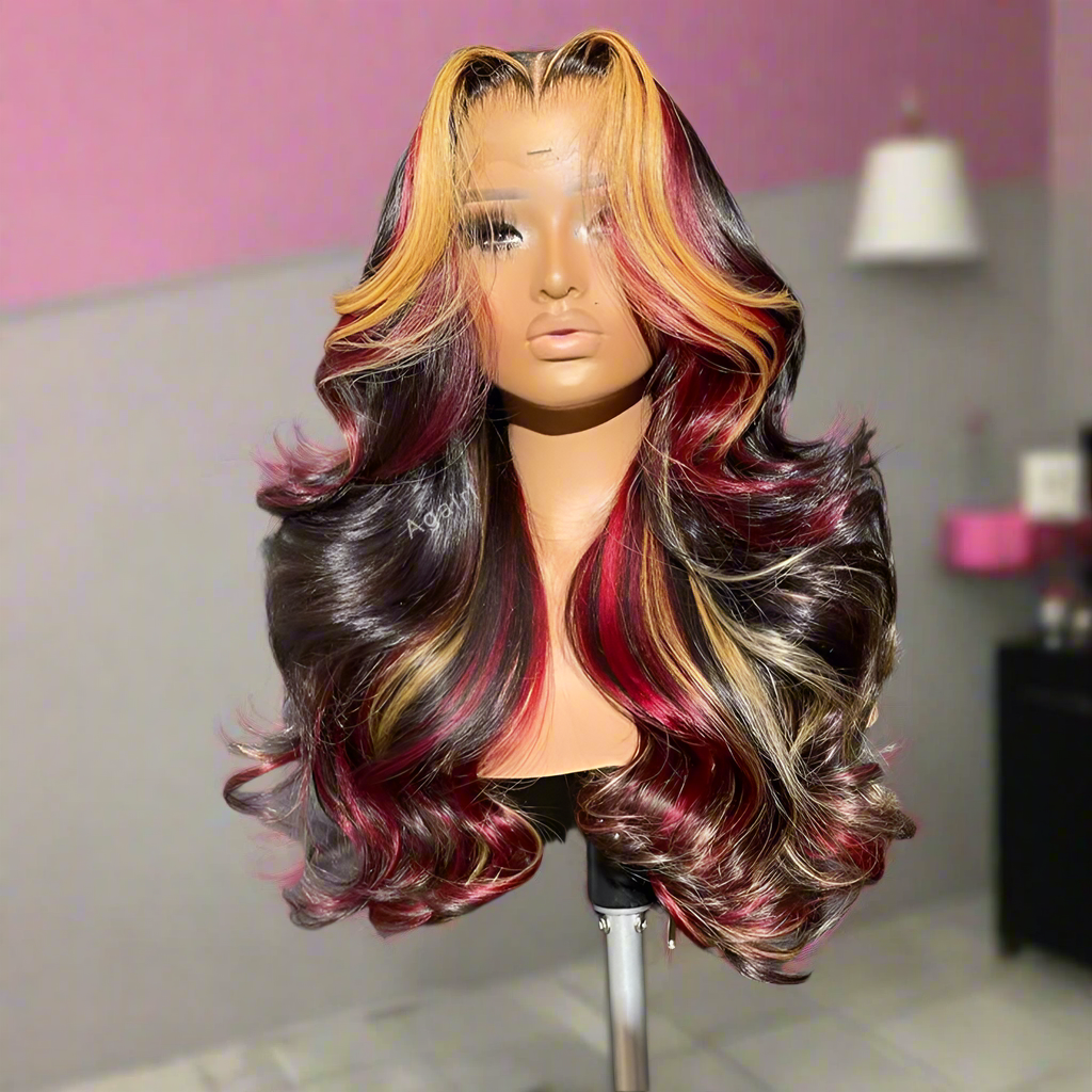 Highlight Red Blonde Colored 6X4 Lace Closure Wig Pre Plucked Ready Go Human Hair Wigs for Women 200% Body Wave Lace Frontal Wig