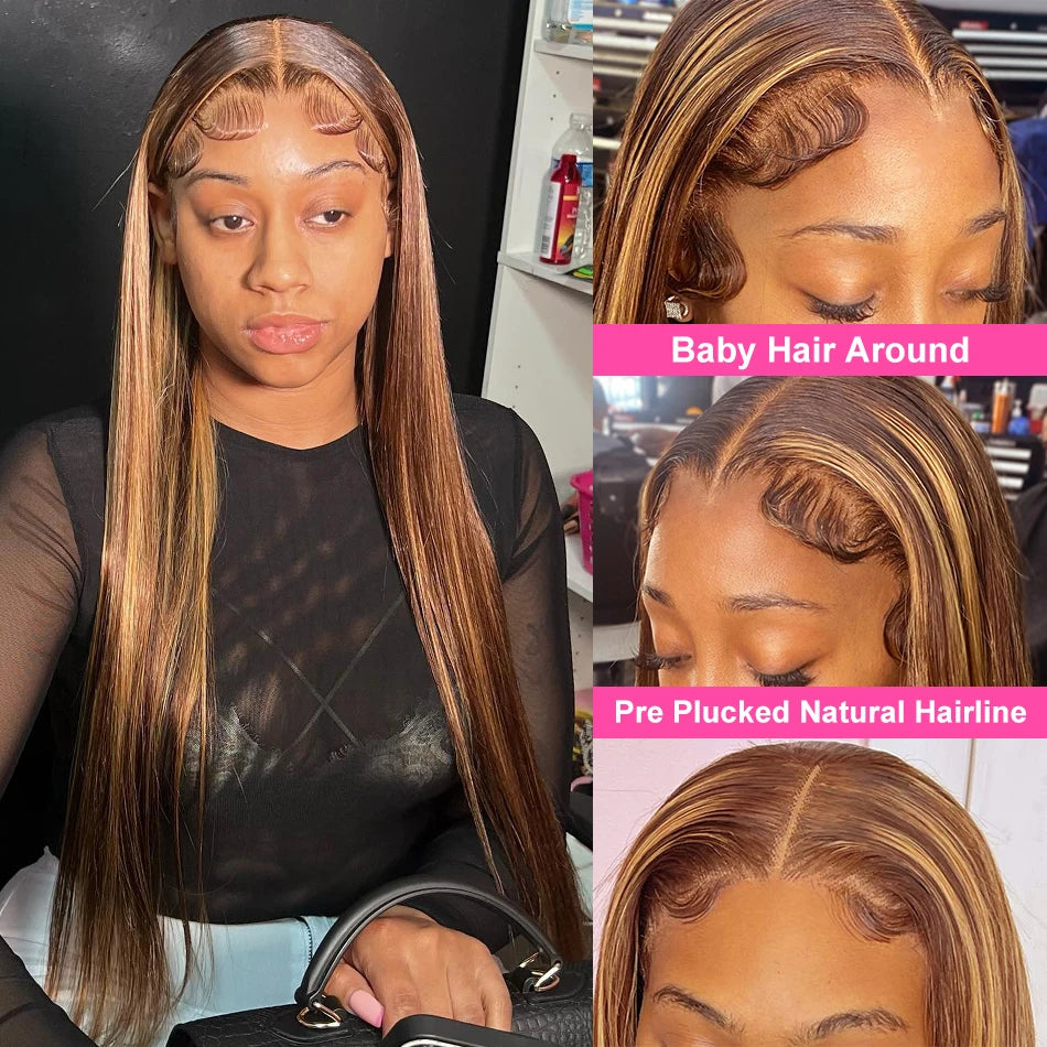 Silkwave Hd 13x4 13x6 Highlight Straight Lace Front Human Hair Wig Brown Blonde 4/27 Colored Wigs PrePlucked Brazilian For Women