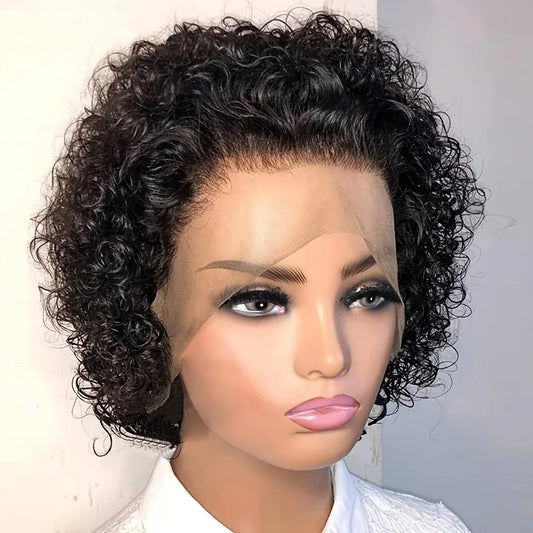 13X1 Pixie Cut Curly Lace Wigs Human Hair Short Curly Brazilian Human Hair Wigs Deep Water Wave Wigs for Black Women Human Hair