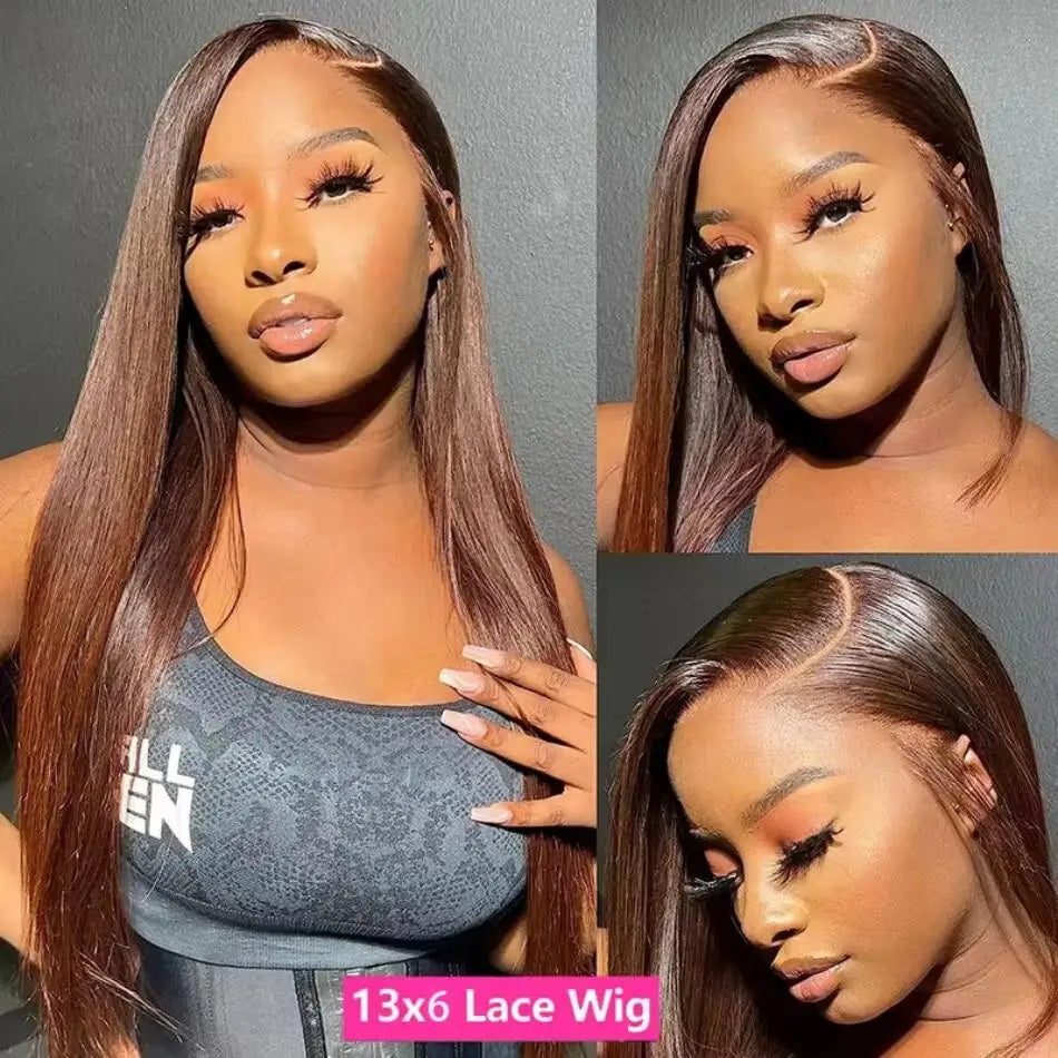 Chocolate Brown Lace Front Wigs Human Hair For Women 13X4 13X6 Hd Bone Straight Lace Frontal Transparent Wig For Woman 30 Inch