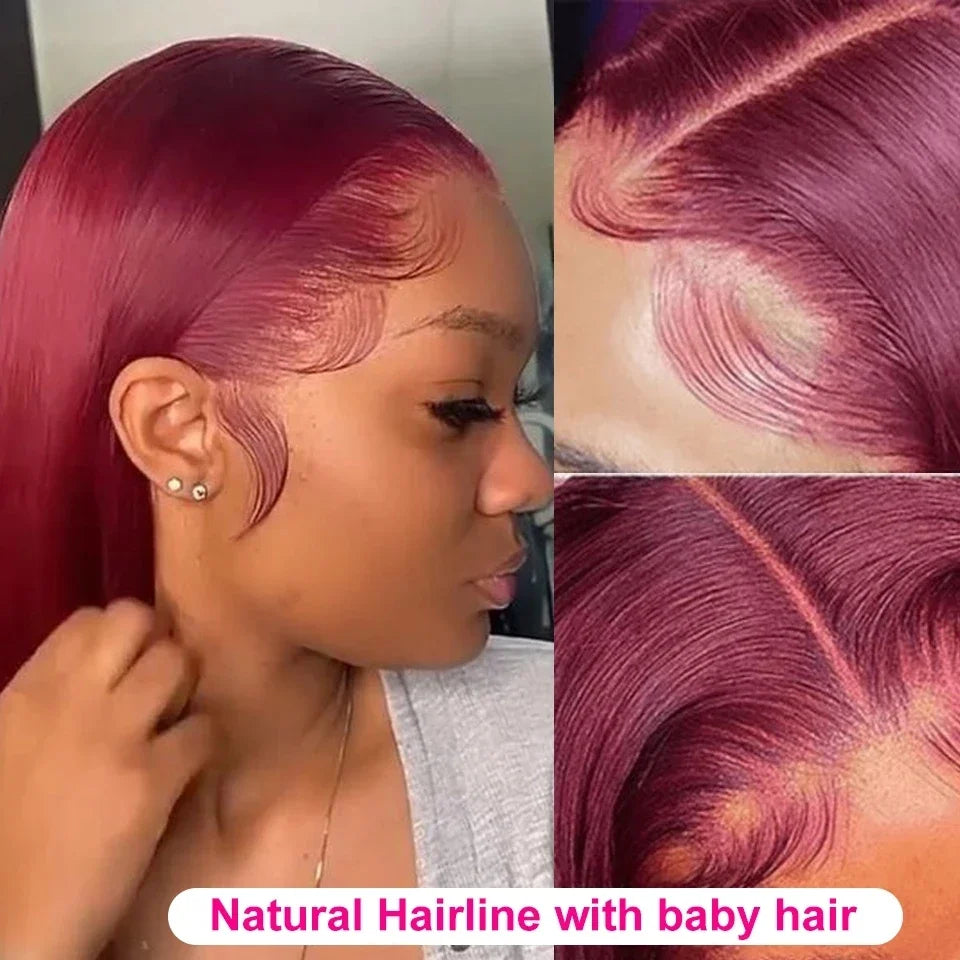 99J Burgundy 13x4 Short Lace Frontal Bob Wig Human Hair 100% Remy 16Inch Brazilian Transparent 200%Density Lace Wigs Pre Plucked