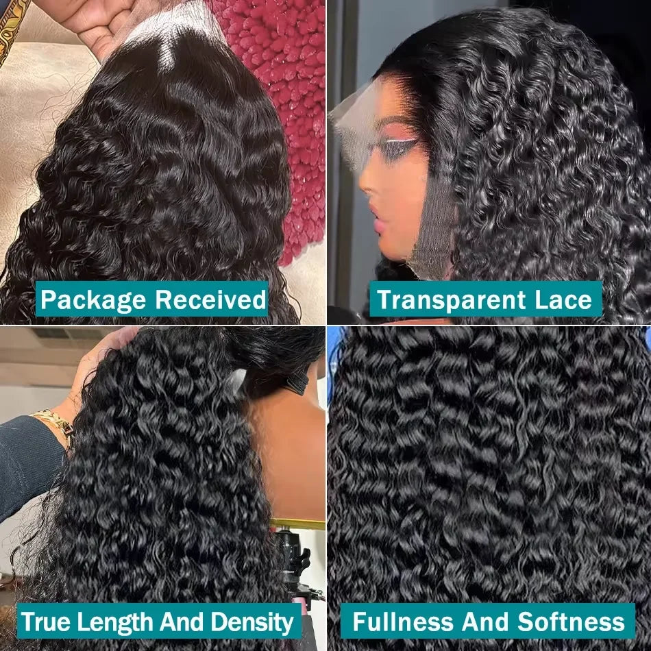 250 Density Deep Wave 30 40 Inch 13x6 13x4 HD Transparent Human Hair Wigs Water Curly Lace Front Wig Brazilian PrePlucke