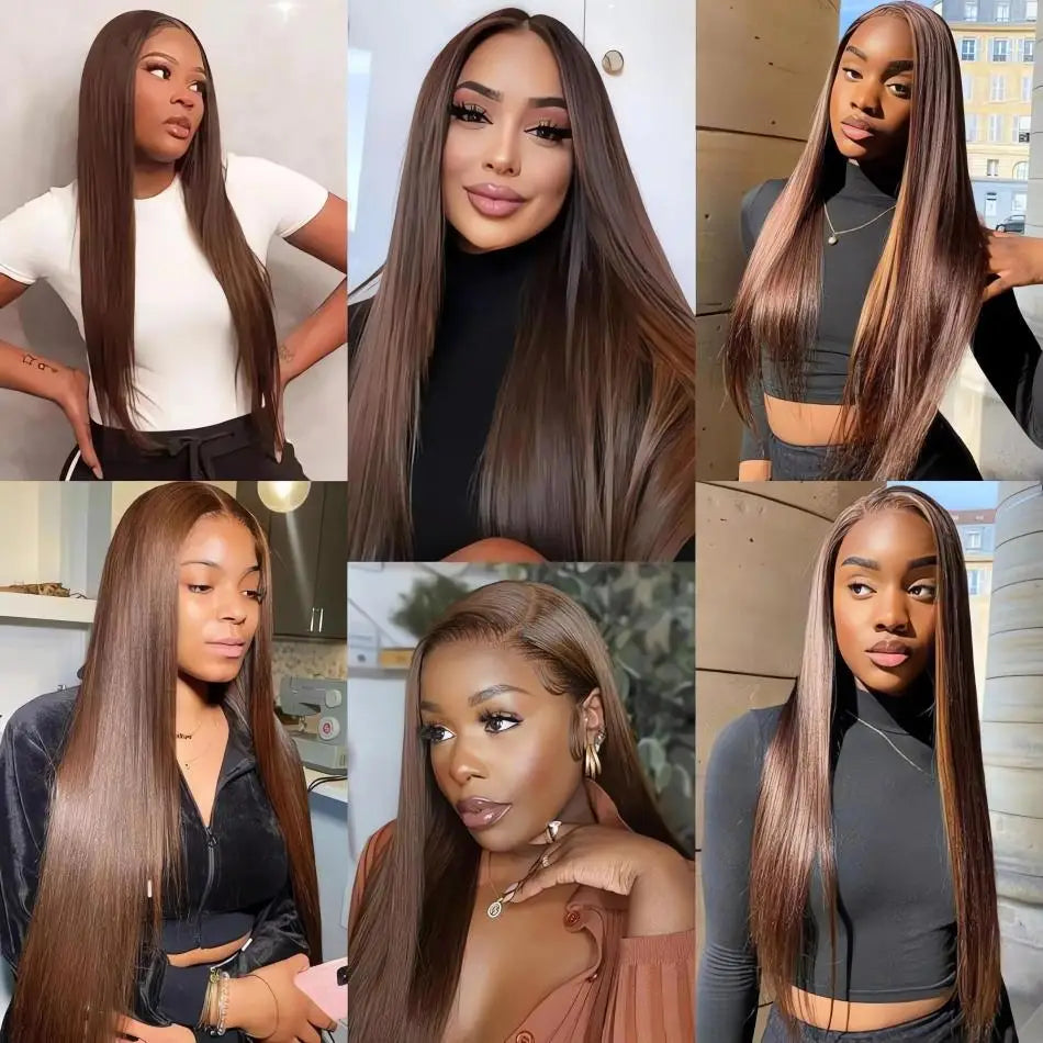 Chocolate Brown Lace Front Wigs Human Hair For Women 13X4 13X6 Hd Bone Straight Lace Frontal Transparent Wig For Woman 30 Inch