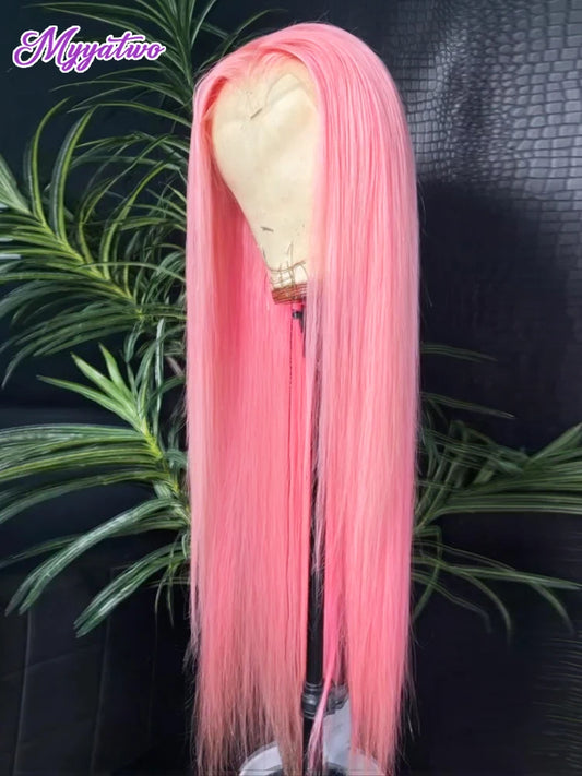 Brazilian Raw 200 Density 30 34 Inch 13x4 Pink Straight HD Transparent Lace Frontal Human Hair Wig Colored 13x6 Lace Front Wigs