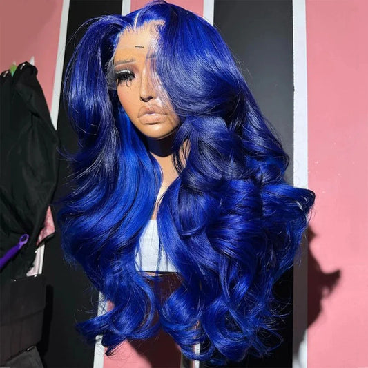 HD 13x6 Cheap Dark Blue Lace Front Wig Colored Brazilian Wigs  30 32 Inch Body Wave Royal Blue Lace Frontal Wig 100% Human Hair