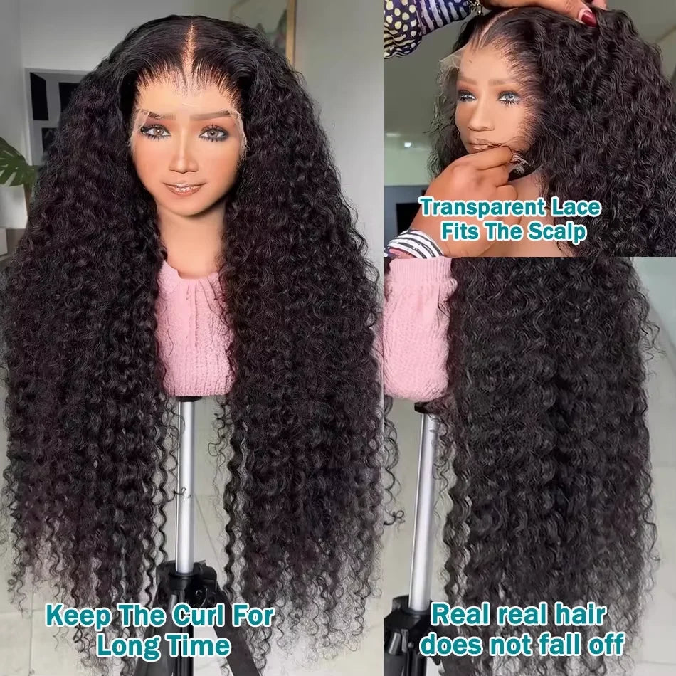 250 Density Deep Wave 30 40 Inch 13x6 13x4 HD Transparent Human Hair Wigs Water Curly Lace Front Wig Brazilian PrePlucke