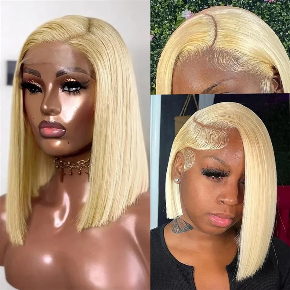 200% Double Drawn #27 Honey Blonde Colored Short Bob Human Hair Wigs For Women Human Hair 13x4 Lace Front Bob Wig Brazilian Hair