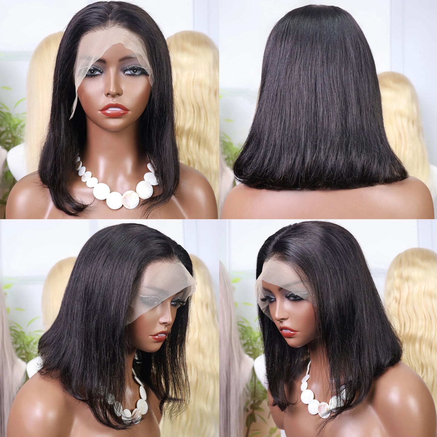 14Inch Short Straight Bob Wig Human 13x4 Transparent Lace Frontal Wig Hair Brazilian PrePlucked Lace Front Human Hair Wigs