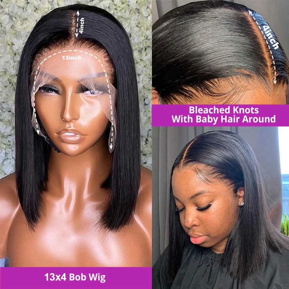 13x6 HD Lace Frontal Short Bob Wig Bone Straight Glueless Pre Cut 7x5 Closure Wig Ready to Wear 100% Human Hair Wig Preplucked