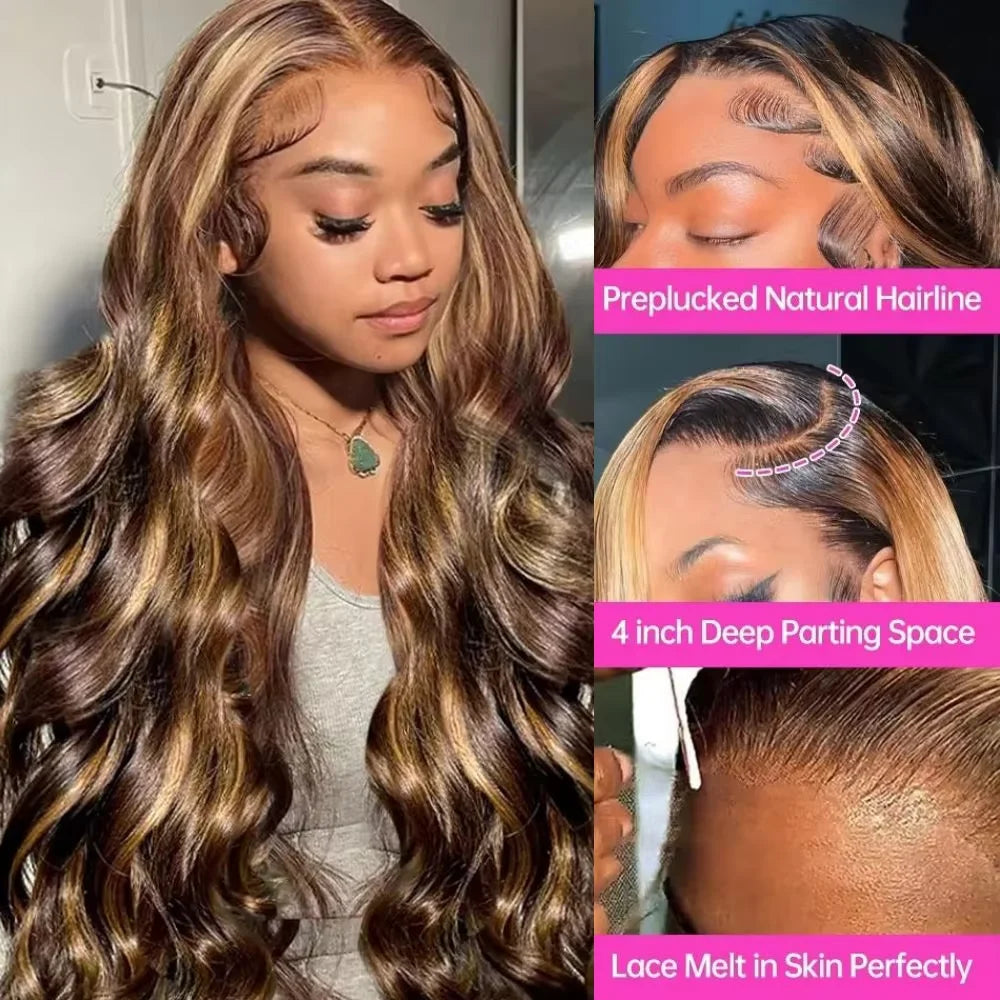 Highlight Wig Human Hair P427 Honey Blonde 13x4 Lace Front Human Hair Wigs Body Wave Lace Frontal Wig For Black Women Wigs