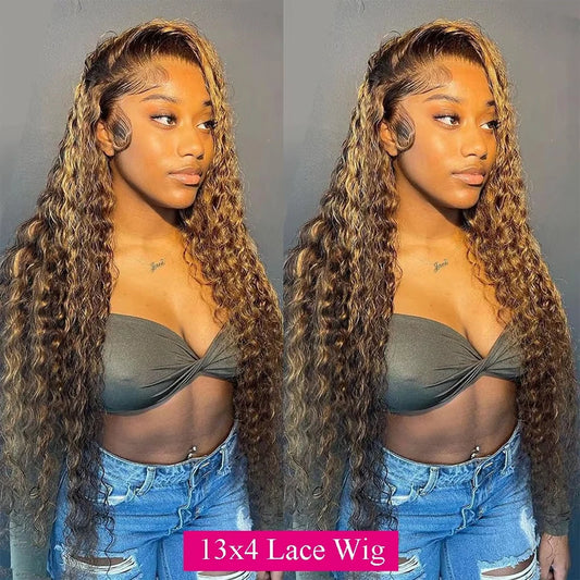 Highlight Wig Human Hair 13x6 HD Lace Frontal Human Hair Deep Wave Frontal Wigs Brazilian 13x4 Water Wave Curly Wigs For Women