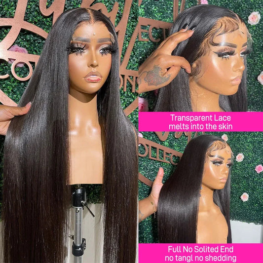 13x6 HD Lace Transparent Straight Frontal Wig Pre Plucked Brazilian 40 Inch Bone Straight Lace Front Human Hair Wigs For Women