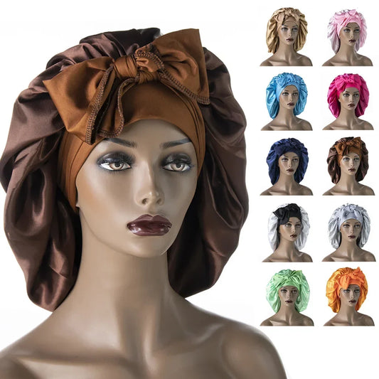 Women Satin Night Sleep Cap with Long Streamer Hair Care Bonnet