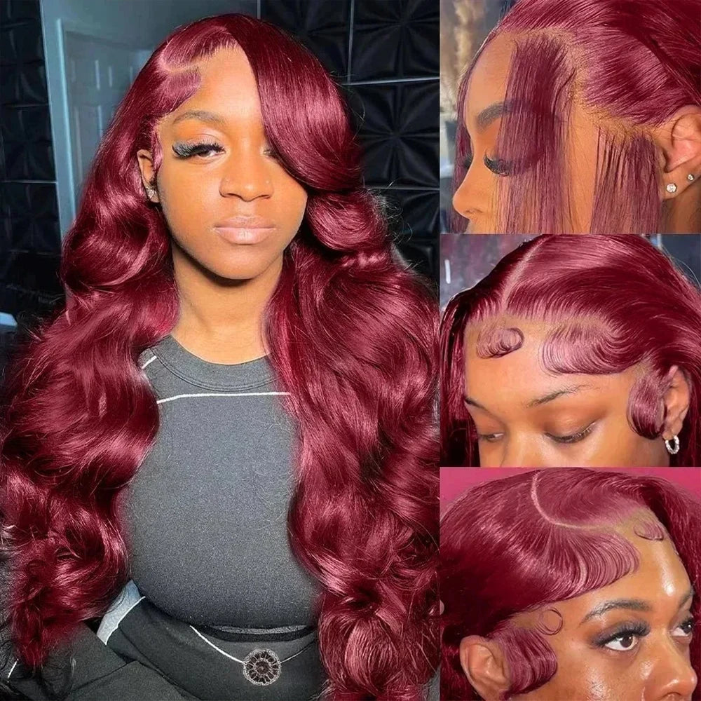 200 Density Burgundy 13x6 HD Lace Frontal Human Hair Wig 99j Body Wave 13x4 Lace Front Wigs Human Hair Brazilian Lace Wigs
