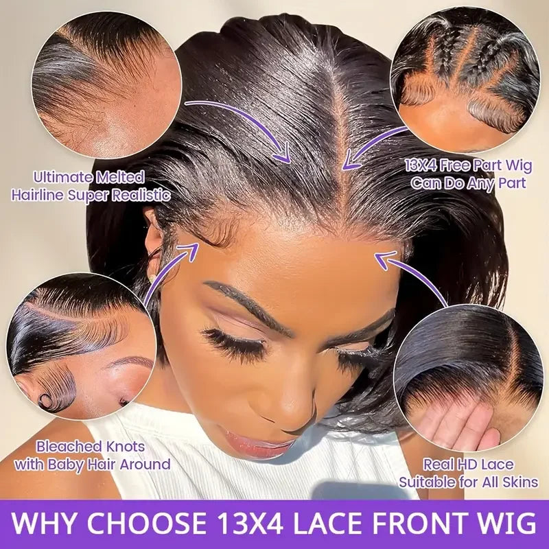 14Inch Short Straight Bob Wig Human 13x4 Transparent Lace Frontal Wig Hair Brazilian PrePlucked Lace Front Human Hair Wigs