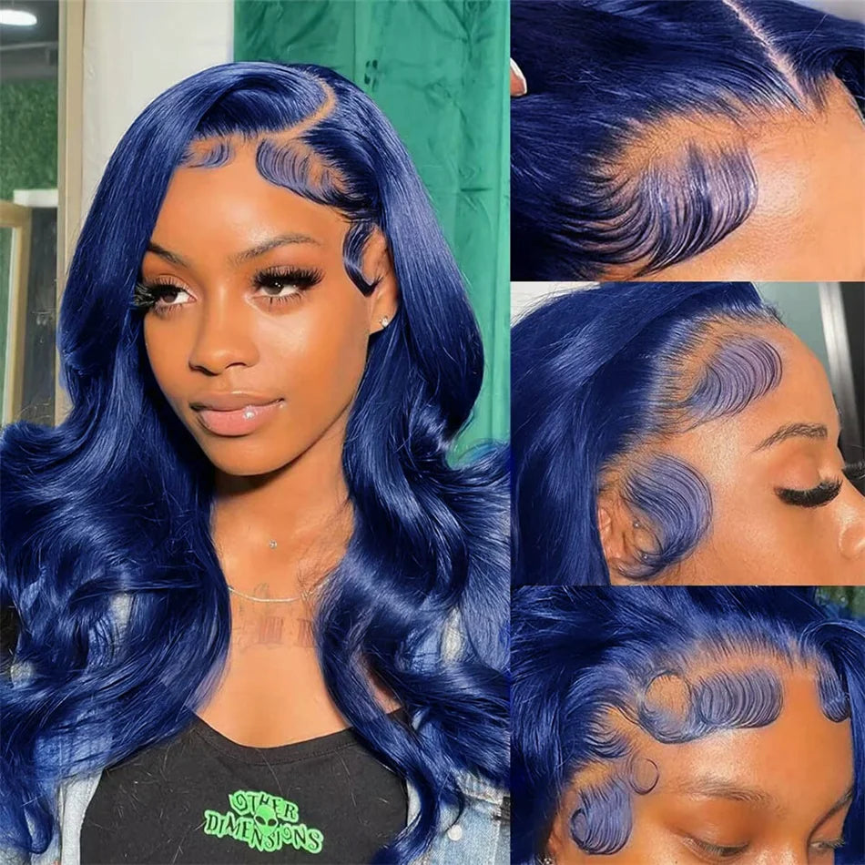 HD 13x6 Cheap Dark Blue Lace Front Wig Colored Brazilian Wigs  30 32 Inch Body Wave Royal Blue Lace Frontal Wig 100% Human Hair