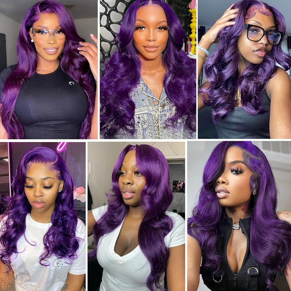 Body Wave Dark Purple Transparent HD Lace Frontal Wig 13x4 Lace Front Human Hair Wig PrePlucked For Women Brazilian Remy Hair