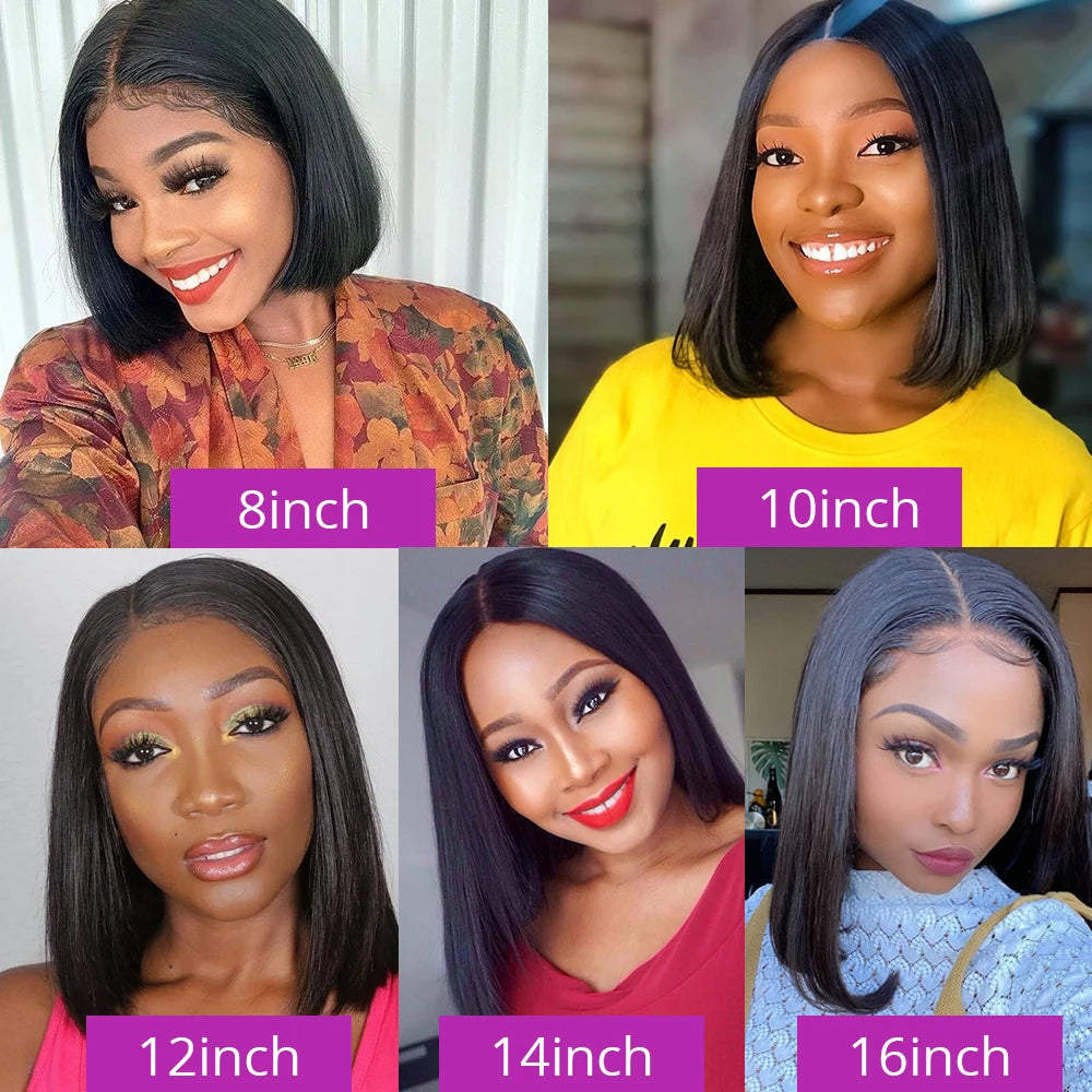 13x6 HD Lace Frontal Short Bob Wig Bone Straight Glueless Pre Cut 7x5 Closure Wig Ready to Wear 100% Human Hair Wig Preplucked