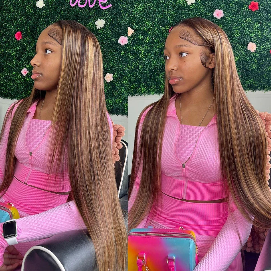 Silkwave Hd 13x4 13x6 Highlight Straight Lace Front Human Hair Wig Brown Blonde 4/27 Colored Wigs PrePlucked Brazilian For Women