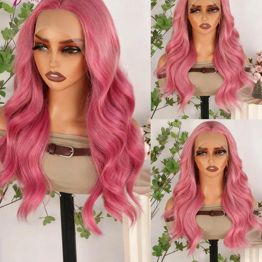 Pink Body Wave 13x4 13x6 HD Transparent Lace Frontal Wigs 30  Inch Lace Front Wig Color Human Hair Wigs Pre Plucked For Women