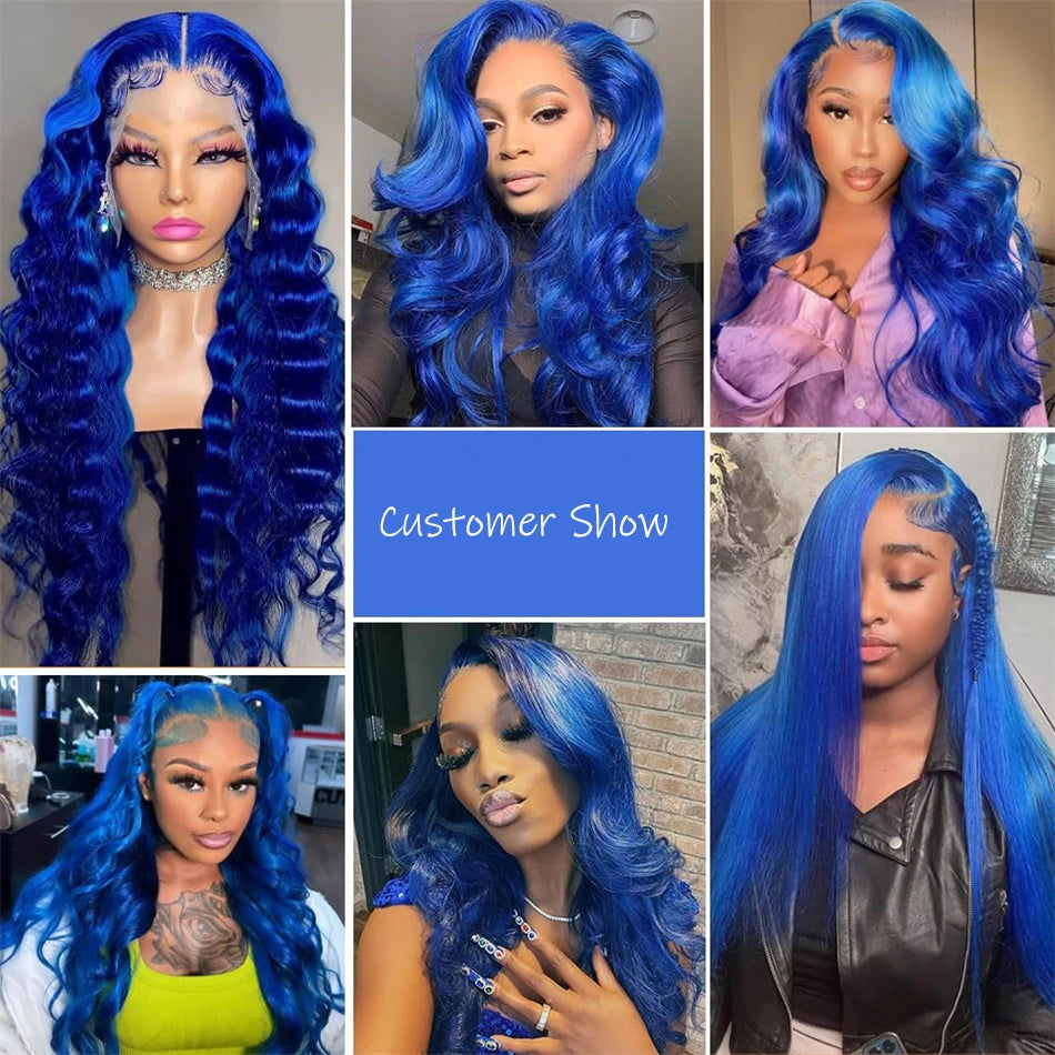 HD 13x6 Cheap Dark Blue Lace Front Wig Colored Brazilian Wigs  30 32 Inch Body Wave Royal Blue Lace Frontal Wig 100% Human Hair