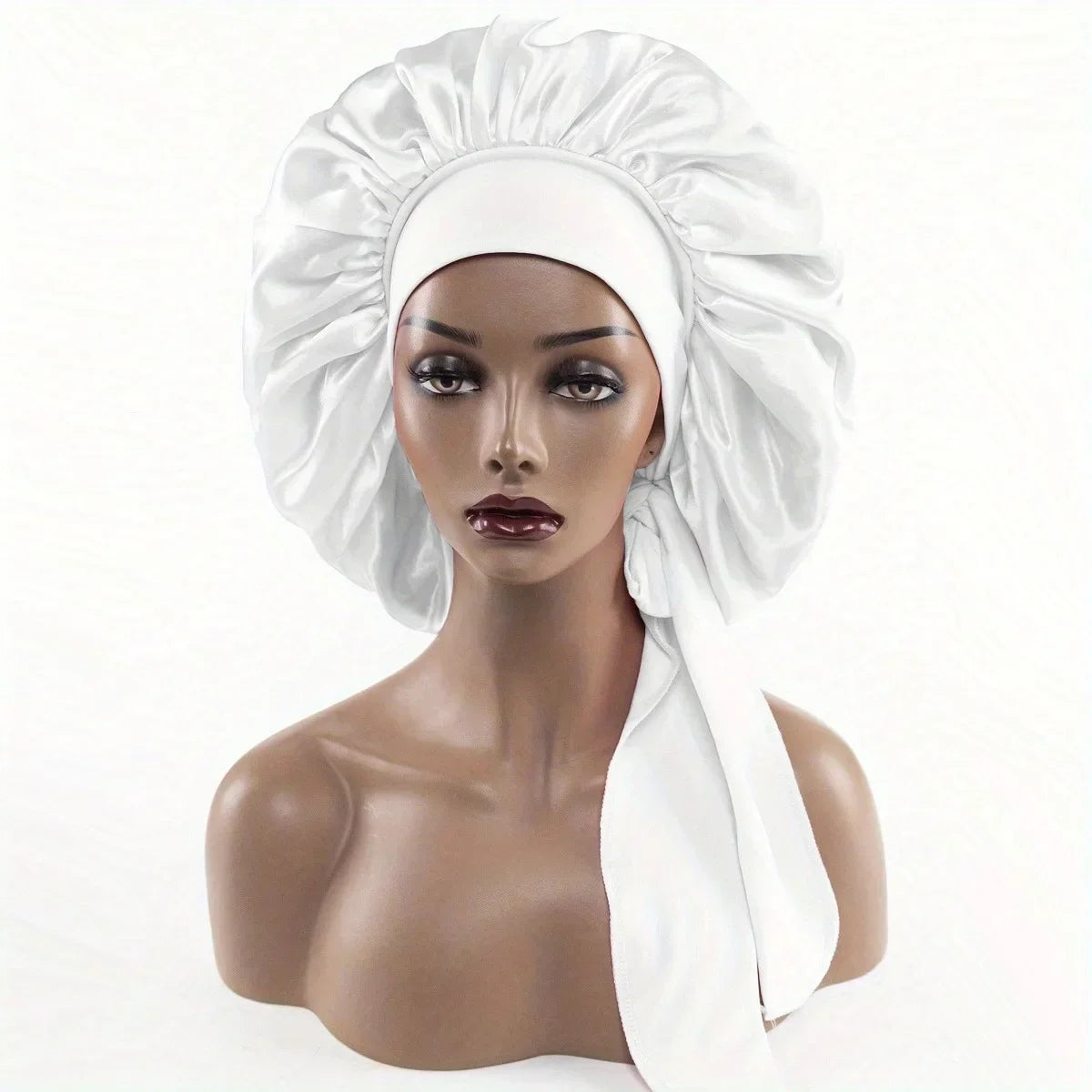 Women Satin Night Sleep Cap with Long Streamer Hair Care Bonnet