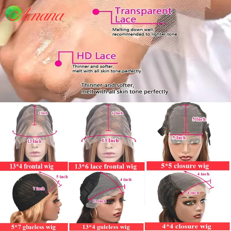 Ombre Ginger Brown Colored 13x6 Transparent Lace Frontal Wig Body Wave PrePlucked 12AGrade Lace Closure Human Hair Wig For Women