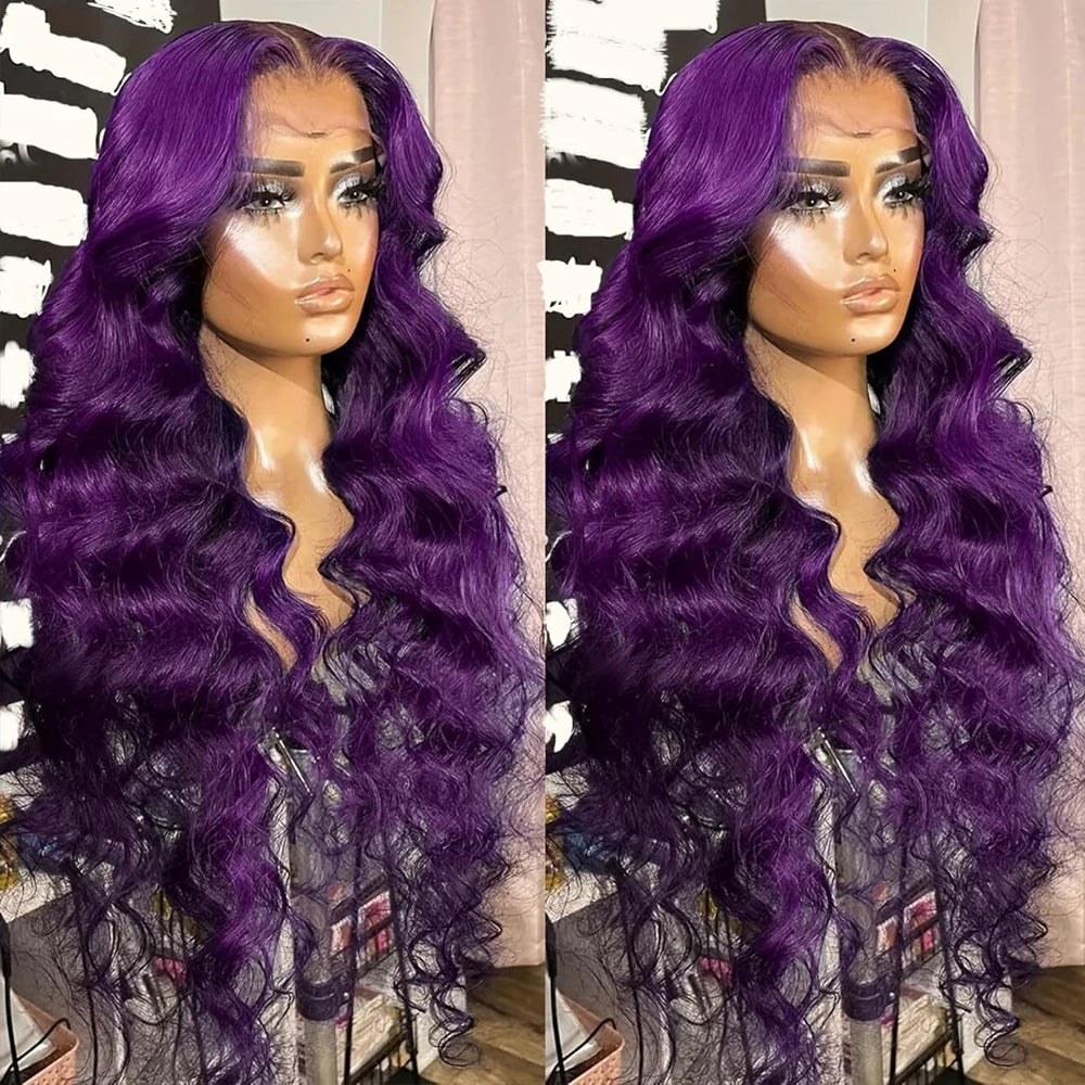 Body Wave Dark Purple Transparent HD Lace Frontal Wig 13x4 Lace Front Human Hair Wig PrePlucked For Women Brazilian Remy Hair