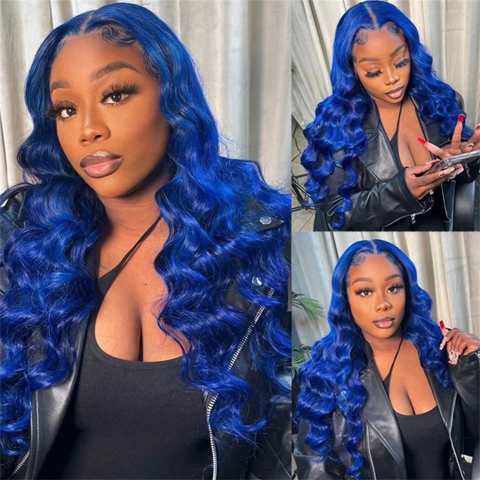 HD 13x6 Cheap Dark Blue Lace Front Wig Colored Brazilian Wigs  30 32 Inch Body Wave Royal Blue Lace Frontal Wig 100% Human Hair