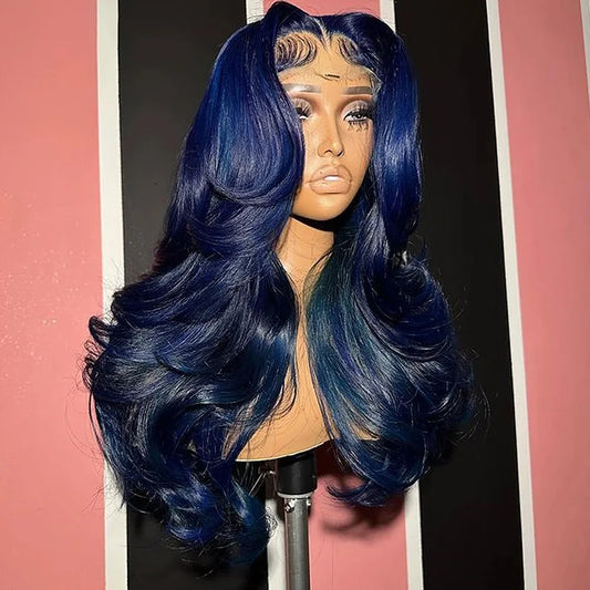 Midnight Blue lace front wigs human hair 13x4 13x6 Transparent Body Wave Lace Frontal Wig 36 inches Pre Plucked human hair wig