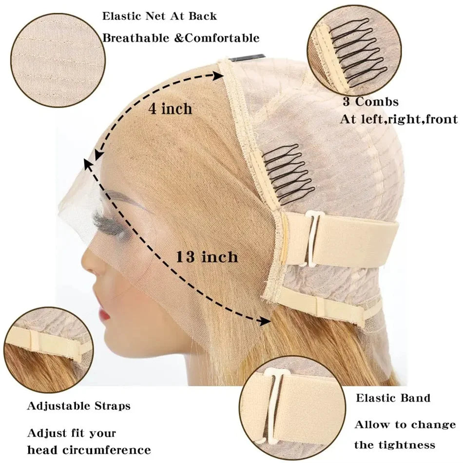 200% Double Drawn #27 Honey Blonde Colored Short Bob Human Hair Wigs For Women Human Hair 13x4 Lace Front Bob Wig Brazilian Hair